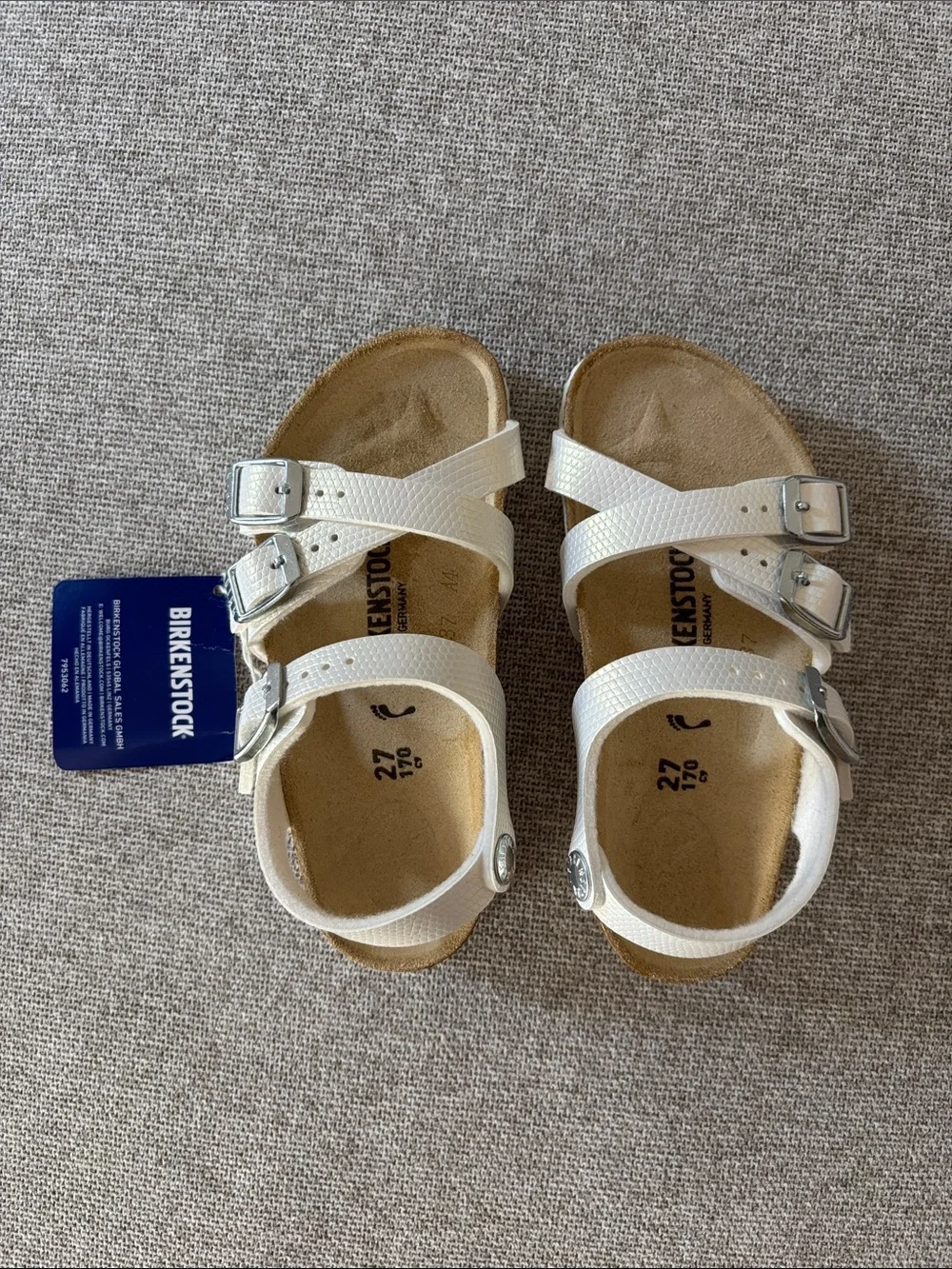 Birkenstock Kids White Mayari Double-Strap Silver Buckle Sandals Size 27